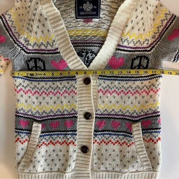 VS PINK peace, love and pink fair isle hoodie heavy knit cardigan sweater - Picture 4 of 14